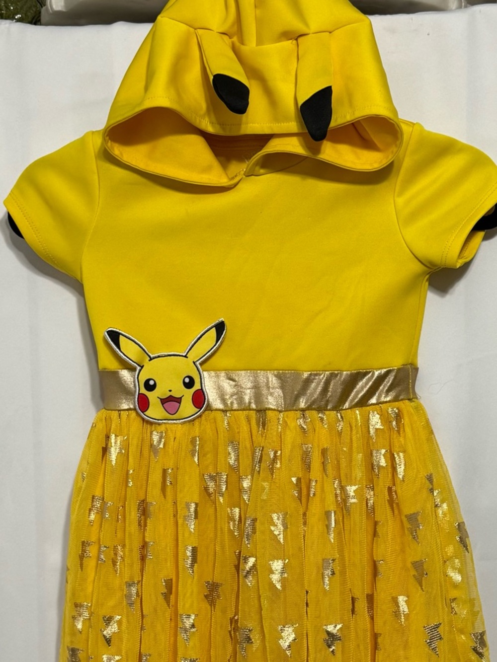 Pokemon Pikachu Girls Cosplay Tutu Dress Yellow Hooded Halloween Costume 6/6X S